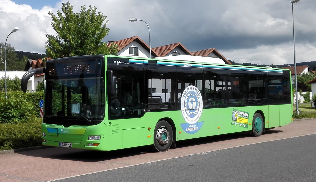 MAN Lion`s City von  Rh�n Energie  steht im Juni 2018 in Hilders/Rh�n