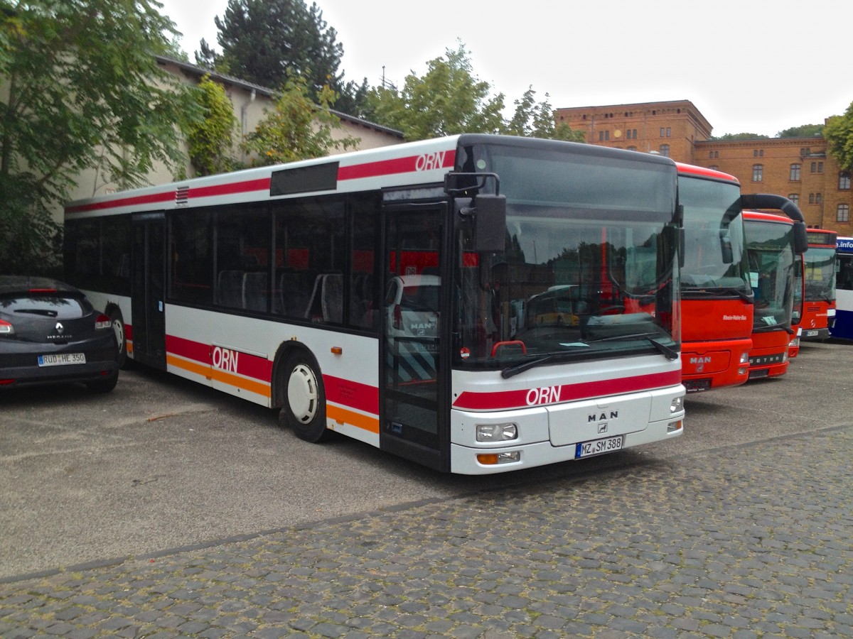 MAN Lions City � (MZ-SM 388) von S�dwest-Mobil. Baujahr 1998, aufgenommen am 15.09.2014 auf dem Betriebshof der ORN in Mainz.