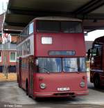 hier noch die Frontpartie des historischen Doppelstockbusses, der als Werbeobjekt f�r R�der auf dem Gel�nde der Fa.