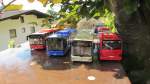 SIKU Modellbusse (alle MAN Lion&acute;s City) v.l.n.r.: Generation 1  Skibus  der Zillertaler Verkehrsbetriebe, Generation 1  Rittersport  (kein Unternehmen), Generation 2  Postbus  und Gelenksbus