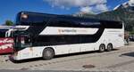 Setra S 431 DT der Busvermietung UMBRELLA Mobility steht auf dem Busparkplatz am K�nigsee, 09-2022
