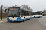 MAN Niederflurbus 3.Generation(Lion's City)als Linie 26 von Rostock Hauptbahnhof/S�d nach Biestow stand am 03.04.2016 vor dem Rostocker Hbf.